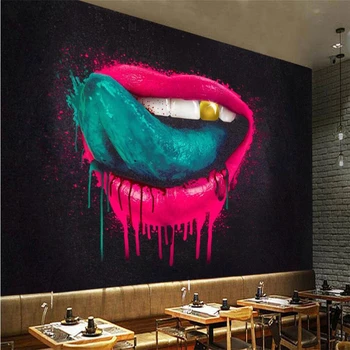 

beibehang Wallpaper custom wallpaper mural graffiti gold teeth mouth background wall blue abstract mouth European fresco