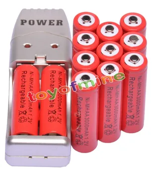 

12x AA 2A Red Color 1.2V Ni-MH 3000mAh Rechargeable Battery + USB Charger
