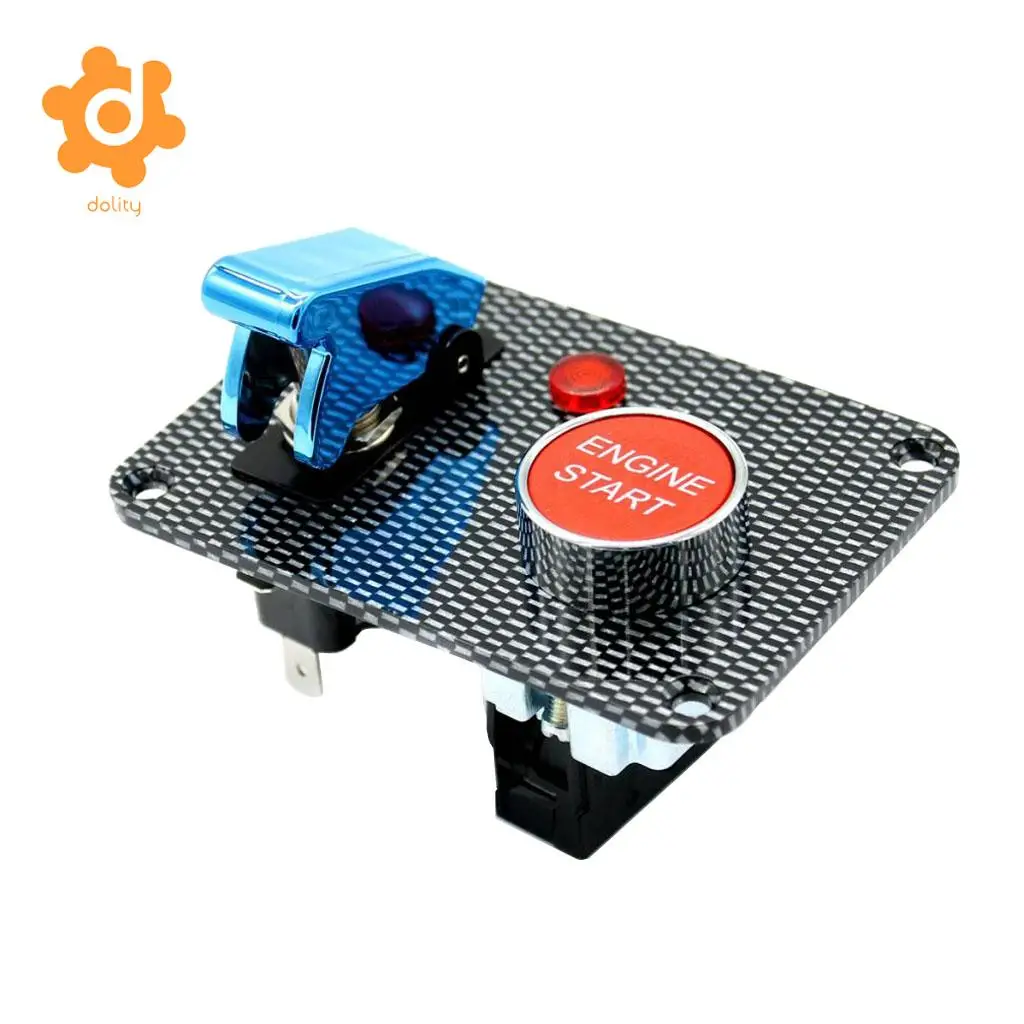 dolity Car Marine Boat RV Start Push Button + Toggle Switch with Blue Cover Panel