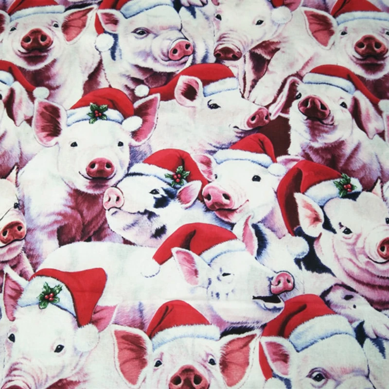 

New 110cm wide Cartoon Cute Pig Cotton Fabric Patchwork Pigs Printed Fabric Sewing Material DIY Clothing/ Home Cloth Christmas