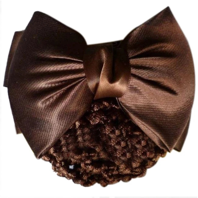Ladies Brown Bowknot Accent Snood Net Barrette Hair Clip