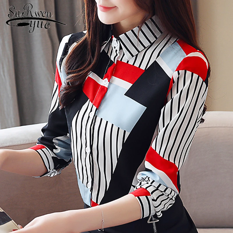 womens tops and blouses long sleeve chiffon blouse women shirts fashion turn down collar striped office women blouse 3034 50