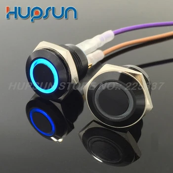 

5pc blue LED 12v black metal waterproof momentary push button switch 16mm push button start button light switch for car computer