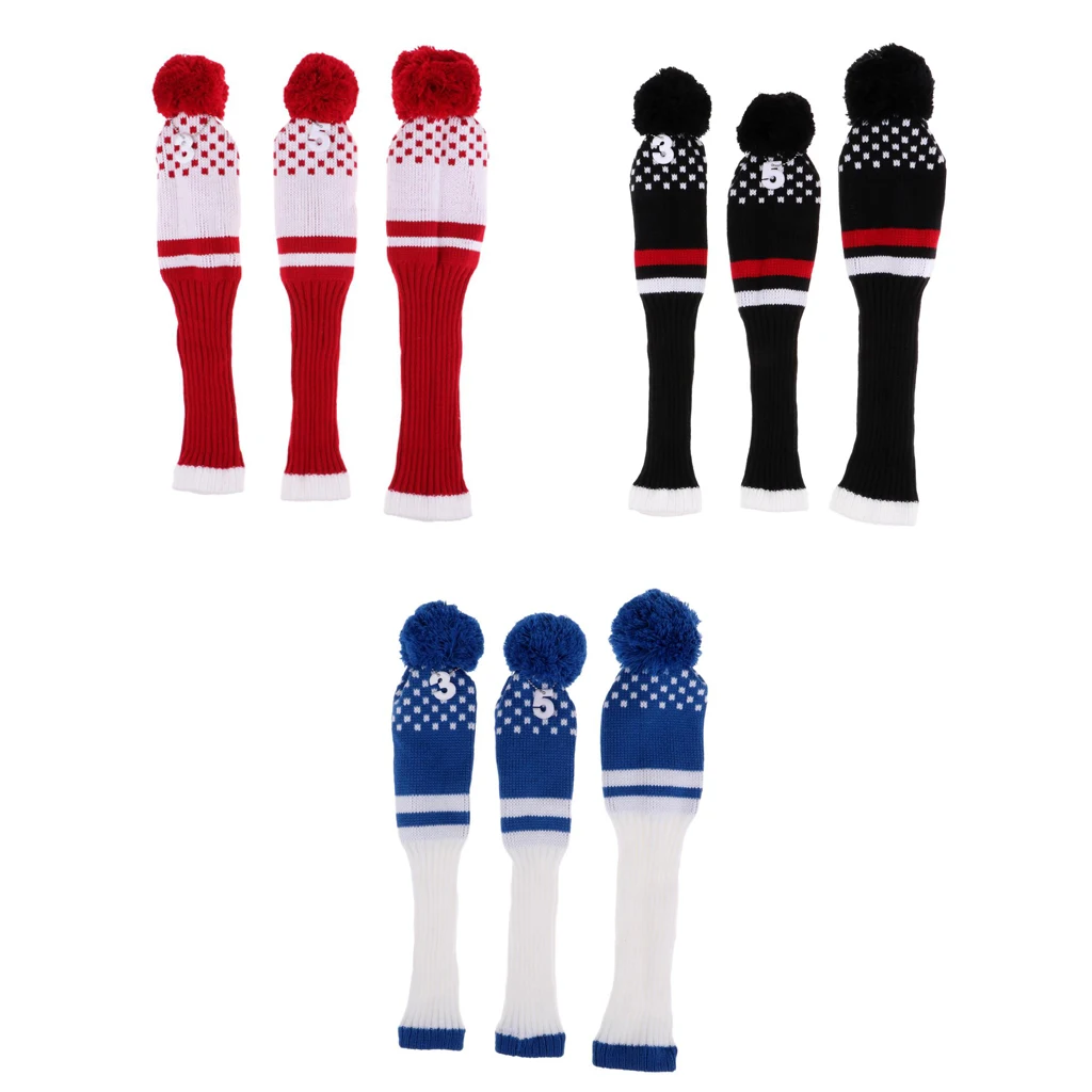 Bundle of 9 Golf Club Driver Knitted Headcover Pom Pom Golf Head Covers Protective Set Driver Fairway Wood #1 #3 #5
