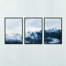 Indigo Forest Printable Minimalist Poster Misty Forest Modern Indigo Print Navy Blue Wall Art Woodland Canvas Painting