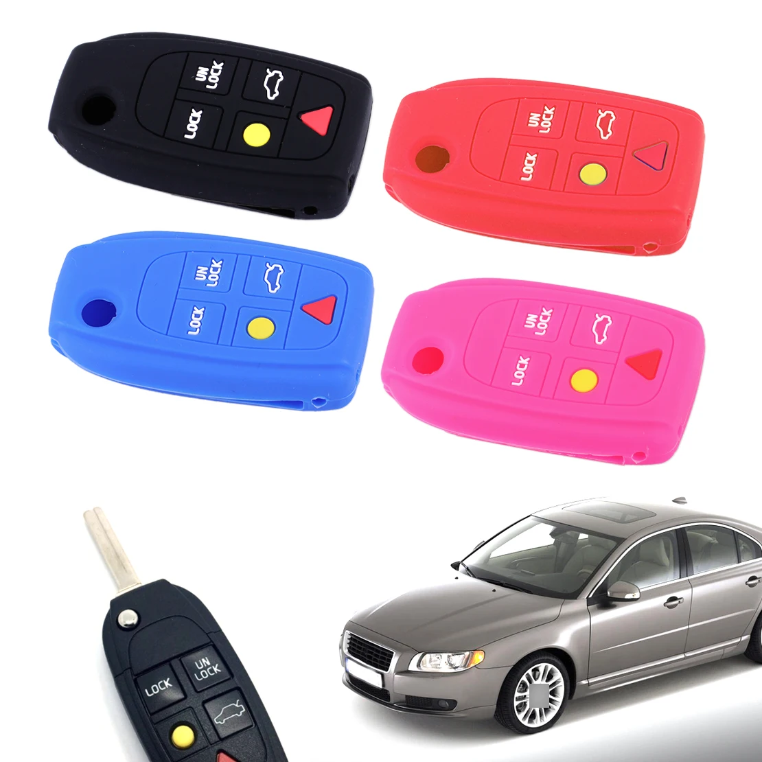 

CITALL Silicone 5 Buttons Remote Key Cover Shell Case Fob Fit For Volvo C30 C70 S40 V50 S60 S80 V70 XC70 XC90
