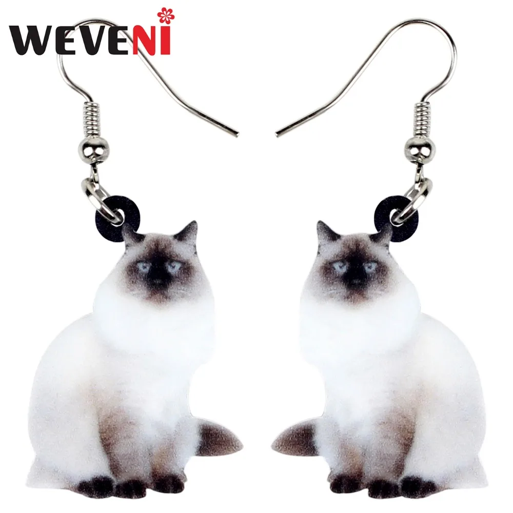 

WEVENI Acrylic Elegant Birman Cats Kitten Earrings Dangle Drop New Trendy Animal Jewelry For Women Girls Pet Lovers Wholesale