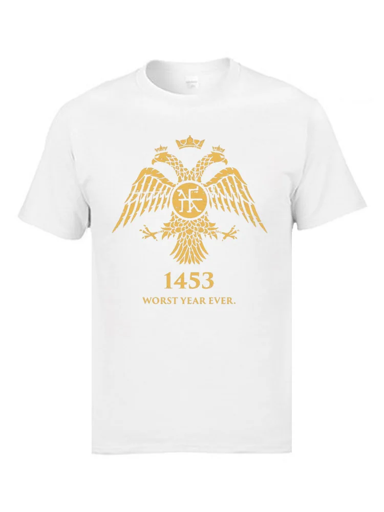 Византийский Орел символ футболки худший год когда-либо 1453 Германия Allemagne футболки 3XL размера плюс толстовка крутые топы футболки свитер - Цвет: Белый