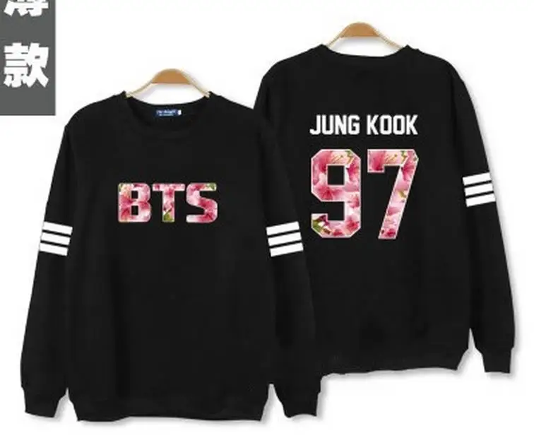 2016 bts new kpop k-pop bangtan unisex black hooded Sweatshirts kids album Mood for Love Men's Long Sleeve floral Hood outwear