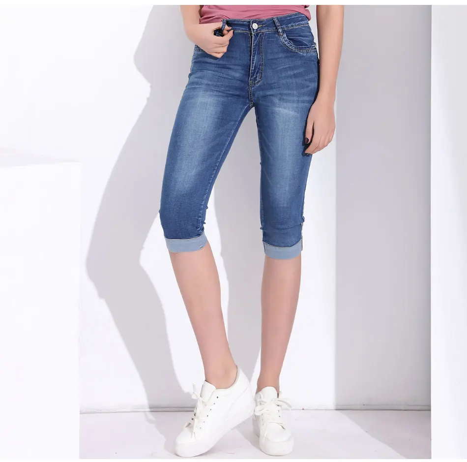 Джинсовые Капри женские узкие джинсы стрейч Высокая талия джинсы плюс размер Короткие джинсы для женщин Летняя одежда GAREMAY