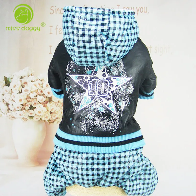 

2017 New Winter Warm Pet Apparel Dog Clothes Blue Color S M L XL XXL Size Plaid Fashion Style Clothes For Dogs Pet Jumpsuit