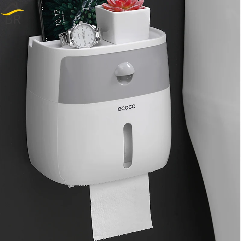 

BR Bathroom Waterproof Tissue Box Plastic Toilet Paper Holder Wall Mounted Storage Box Double Layer Napkin Dispenser Organizer