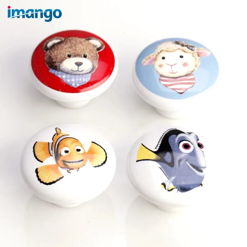 38mm Ceramic Children Cartoon Drawer Knob Kids Wardrobe Handle Furniture Closet Dresser