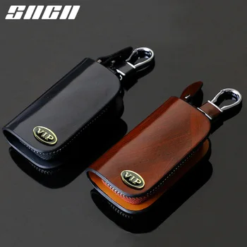 

SNCN Genuine Leather Car Key Chain Wallets Cover Case Bag For Ssangyong Rexton Musso XLV Tivoli Korando Rodius Actyon Kyron