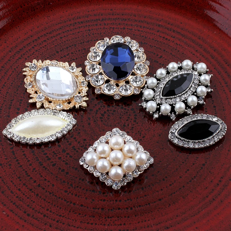 

30pcs/lot Metal Rhinestone Buttons for Craft Flatback Crystal Pearl Button for Hair Accessories Flower Centers Headband Supplies