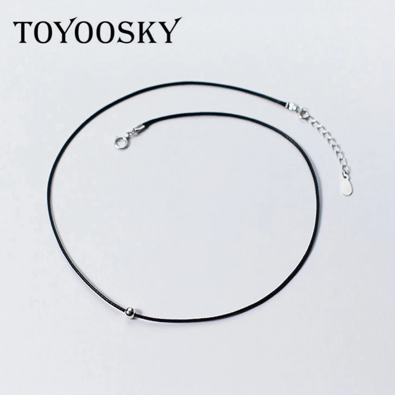 Модные 925 пробы серебряные Простые черные ожерелья-чокер из искусственной кожи для девочек, круглые гладкие украшения для красоты