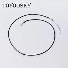 Модные 925 пробы серебряные Простые черные ожерелья-чокер из искусственной кожи для девочек, круглые гладкие украшения для красоты