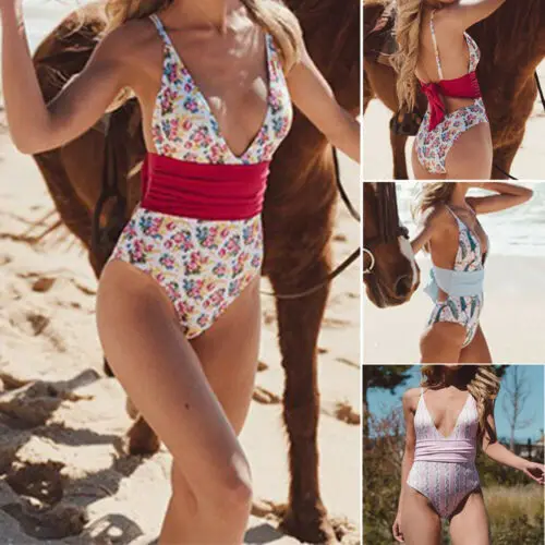 

Floral Bikini 2019 Summer Swimwear Women Bandage One Piece Bikini Monokini Push Up Padded Bra Swimwear Swimsuit Biquini Bather