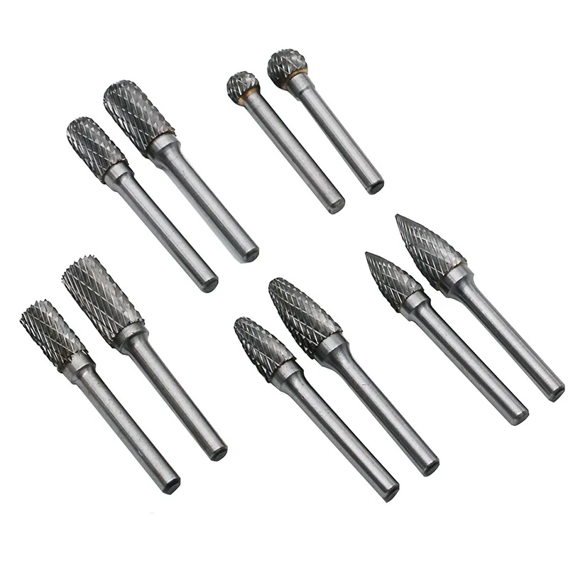 5Pcs / Set New Carbide Tungsten Steel Grinding Head 6x10 6x12mm Rotary Boring Cutter Woodworking Wood Carving Carving Knife