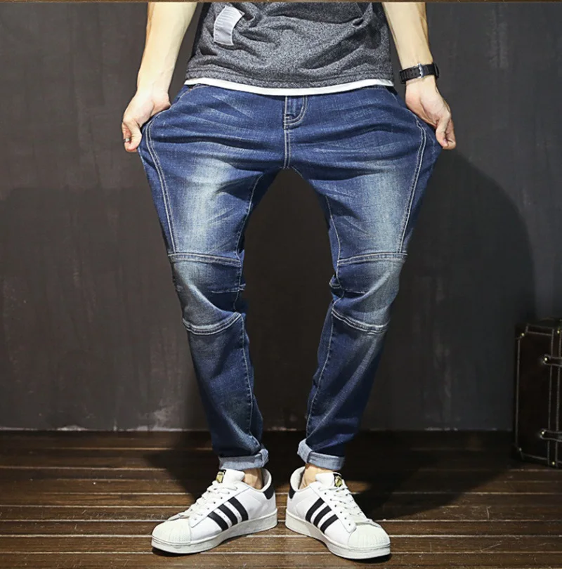 Autumn jeans men's fashion large size pants men's trend youth stretch stitching harem pants tide male 48 46 44 42 40 fit jeans