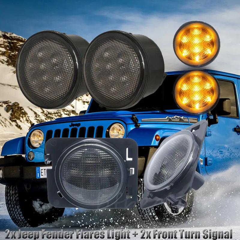 LED Turn Signal Light + Fender Parking Fog Lamp Side Marker For Jeep Wrangler