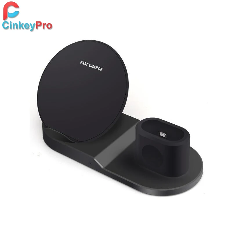 

CinkeyPro QI Wireless Charger 2.0 3.0 Fast Charging for Samsung Apple Watch Airpads iPhone 8 X Mobile Phone Stand