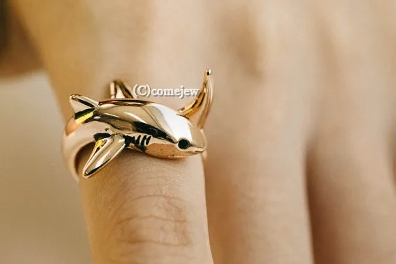 1pcs Free Shipping Antique Gold Silver Animal Shark Anillo Wrap Rings for Women and Girls Unique adjustable Rings Bague jewelry