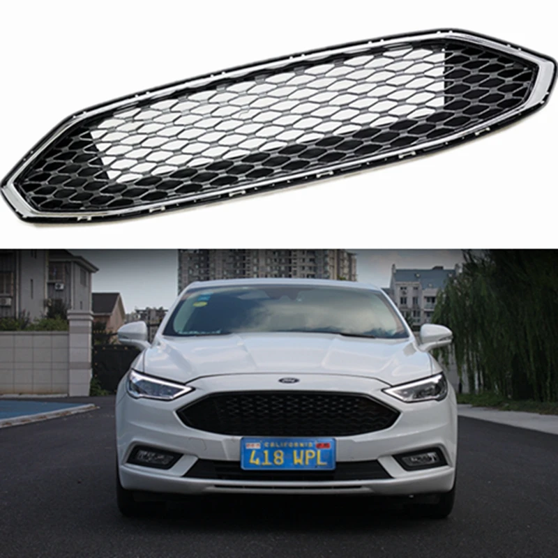 

1Pcs Car Racing Grille For Ford Mondeo Fusion 2017-2018 Grill ABS Black Chrome Radiator Trim Front Bumper Modify Honeycomb Mesh