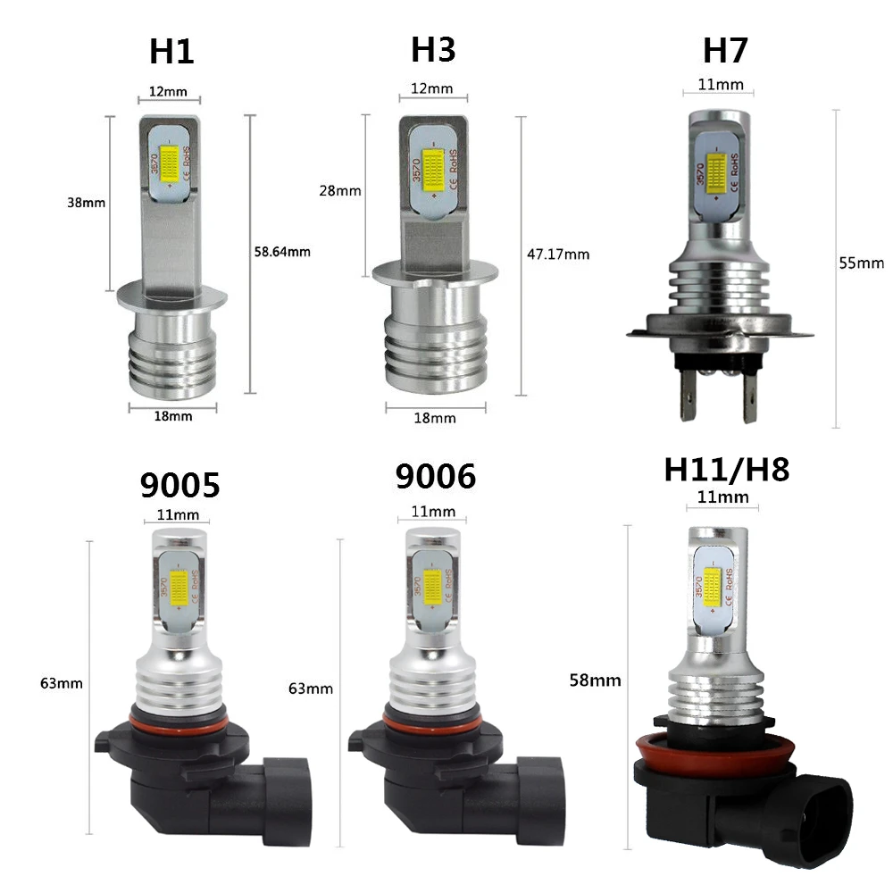 Castaleca 2X H1 светодиодный H4 H7 автомобильный светильник s Передняя противотуманная фара H3 H11 9005 9006 вождения сигнала поворота светильник лампочки Canbus 3000Lm стайлинга автомобилей