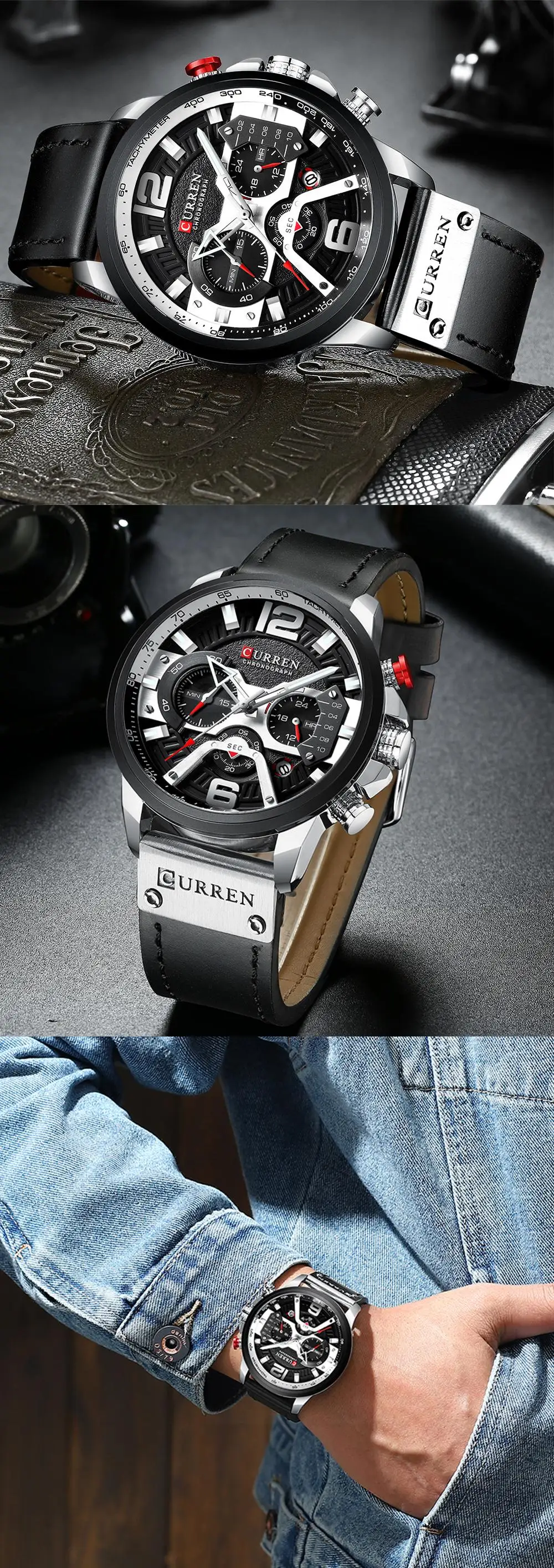 CURREN Sports Wrist Watch Men Luxury Waterproof Relogio Masculino Fashion Brand Military Men's Wristwatch Quartz Black White