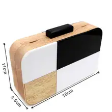 Черный и белый дизайн ручной работы деревянный женский вечерний клатч кошелек акриловый твердый мешок цепь женская сумка через плечо