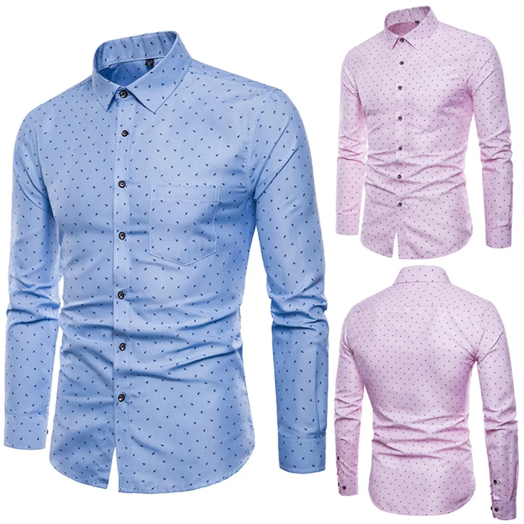 JAYCOSIN Мужская рубашка camisa masculina, модные топы с принтом, повседневные рубашки, облегающие удобные мужские рубашки с длинным рукавом 19JUN18