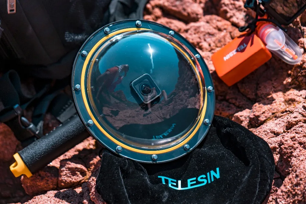 TELESIN 6 Dome Port Waterproof Case Housing for GoPro Hero 5 Black Hero 6 Trigger Dome Cover Sphere Lens Shooting Accessories