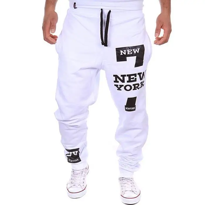 Men Breathable Casual Letter Print Pocket Drawstring Natural Waist Long Cotton Pants Sports Fitness Training pants