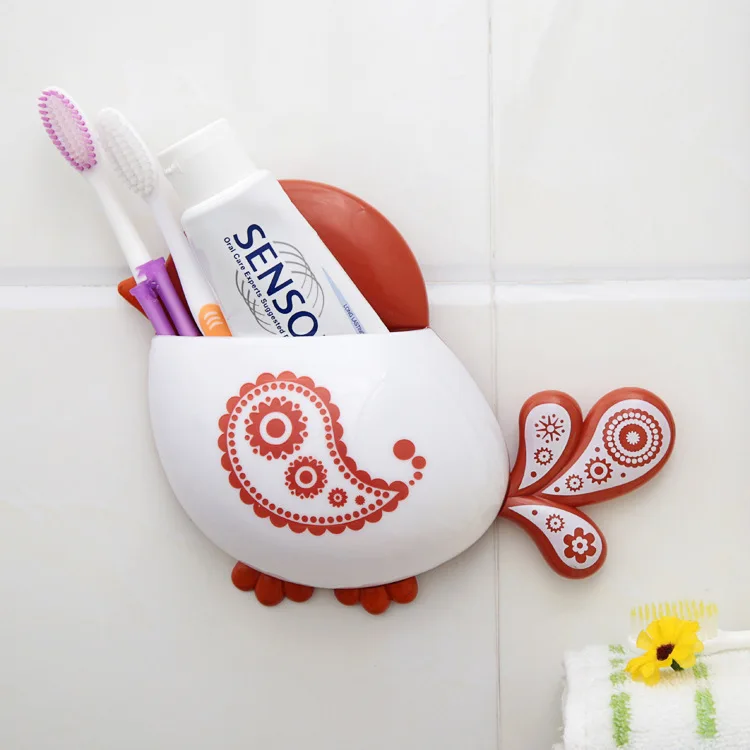 

1PC Bathroom Accessories Plastic Toothbrush Holder Bird Pattern Suction Cup Bathroom Toothbrush Storage Home Organizer OK 0533