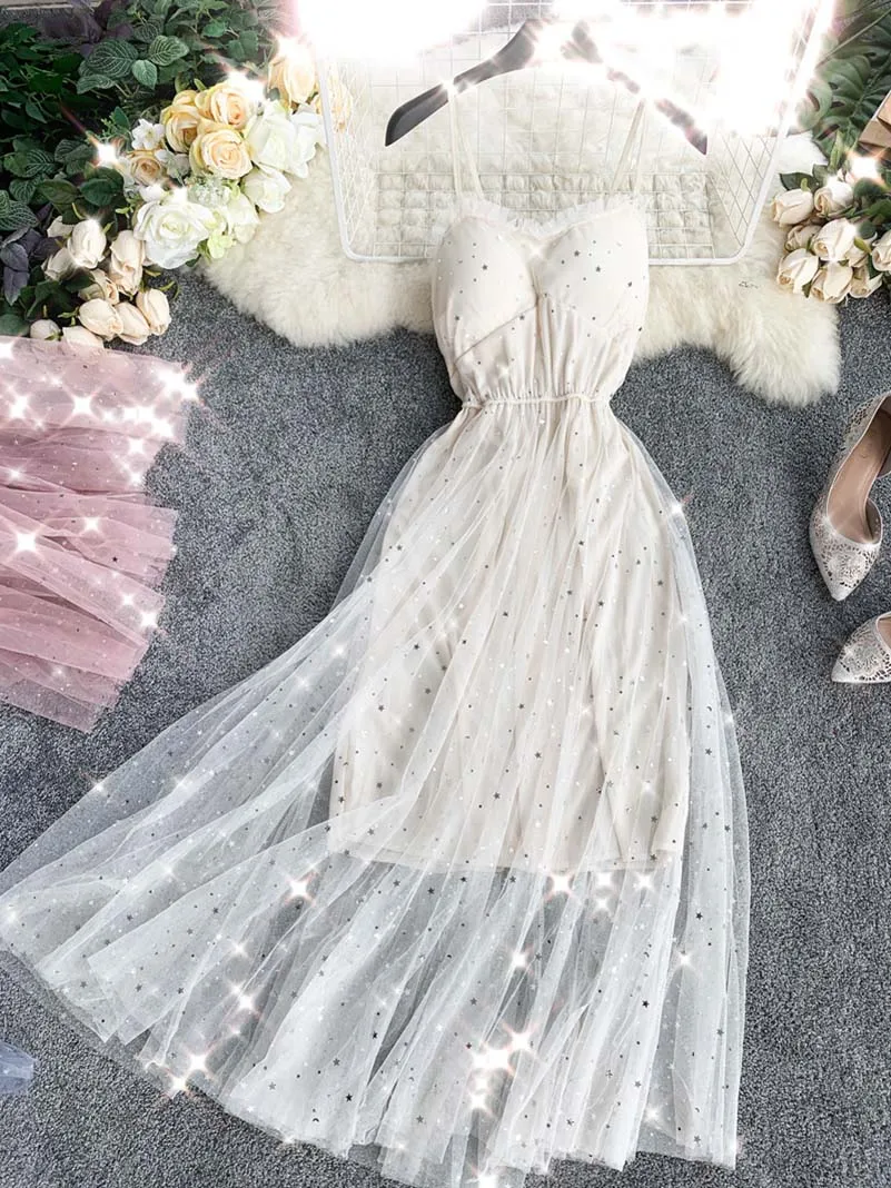 NiceMix robe femme ete 2019 летнее пляжное платье Сарафан милое с блестками Сетчатое v