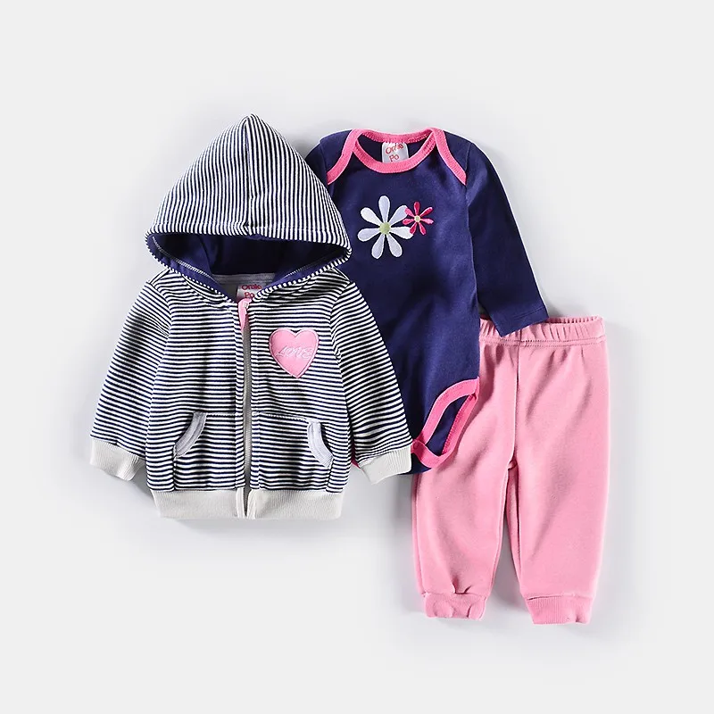 

Baby Clothing Sets Cotton 3 Piece Flower Baby Girl Clothes Girl Suits Hood Fleece Outerwear+Long Sleeve Infant Bodysuits+Pants