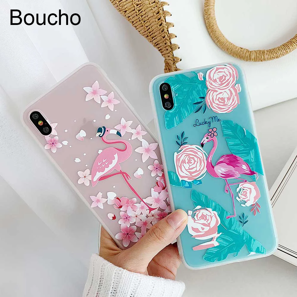 Boucho нескользящий ТПУ чехол для телефона iPhone XS MAX XR X милый мультфильм Фламинго