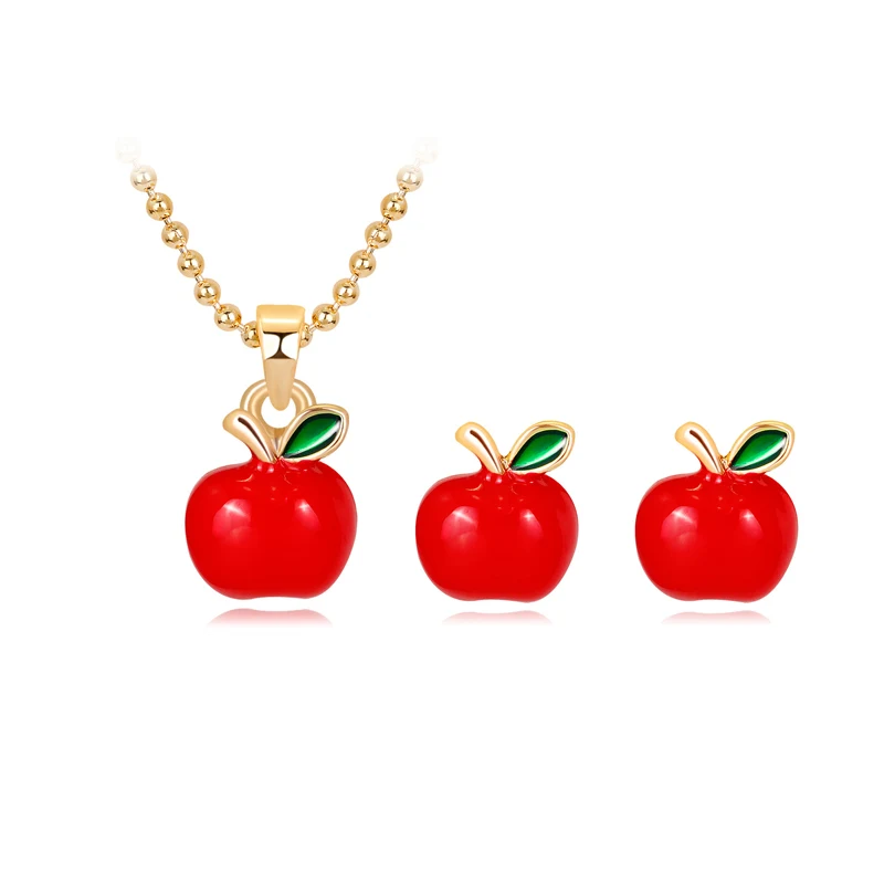 2018 Fashion Enamel Necklace And Earrings Sets For Women Christmas Eve Red Apple Gold Pendant Necklace Christmas Jewelry Gift  (8)
