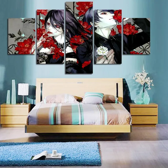 5 Panel Canvas Schilderij Frameloze Tokyo Ghoul Tekenfilm