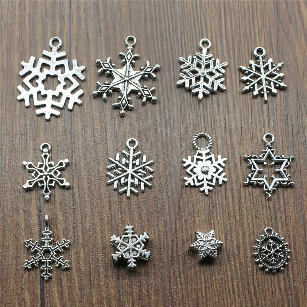 20 unids lote encantos de copo de nieve de Color plata antigua de copo de nieve para encantos de Navidad copo de nieve AliExpress Joyería y accesorios