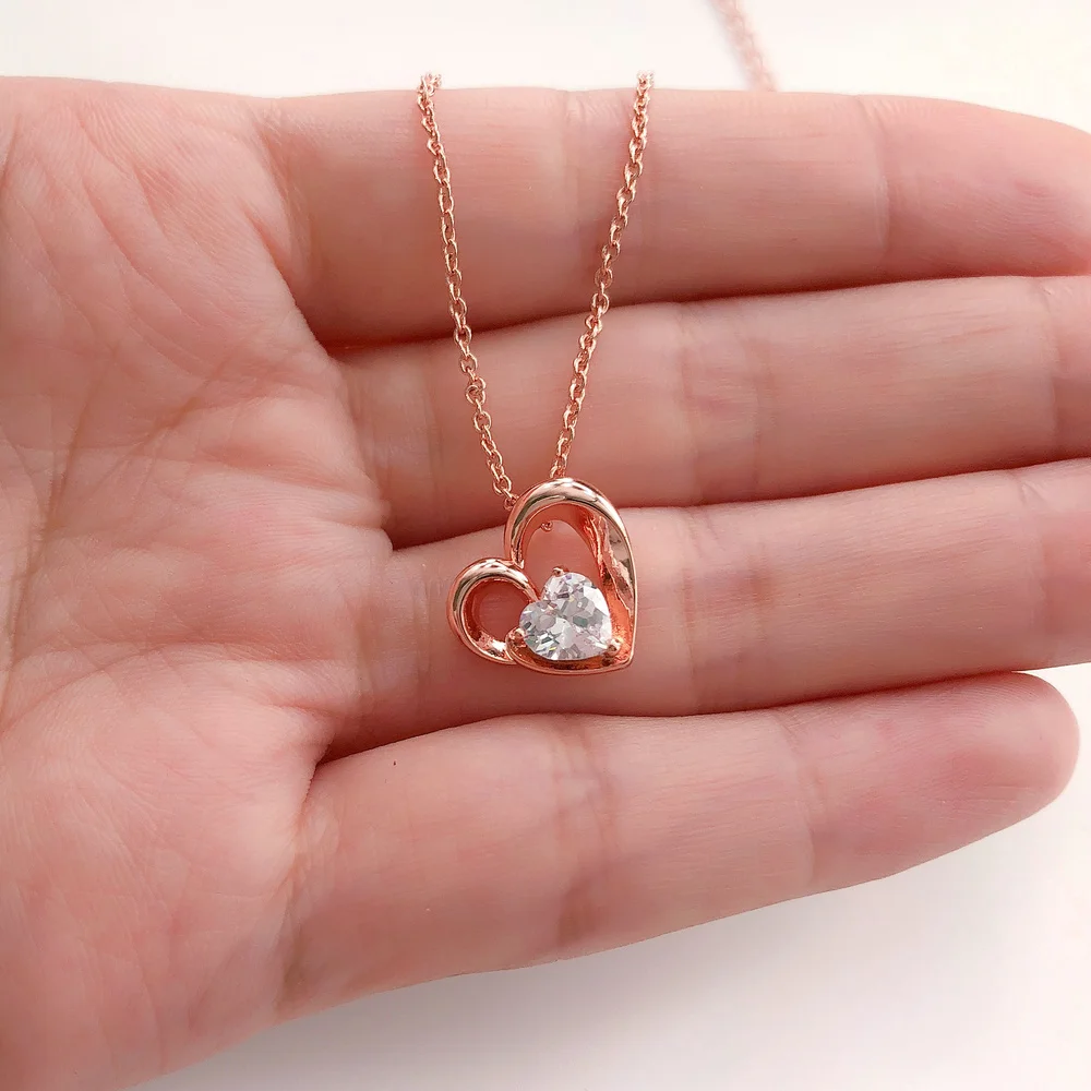 Double Fair New Australian Crystal Sweet Romantic Heart Choker Necklaces For Women Wedding Necklace Jewelry DFN056