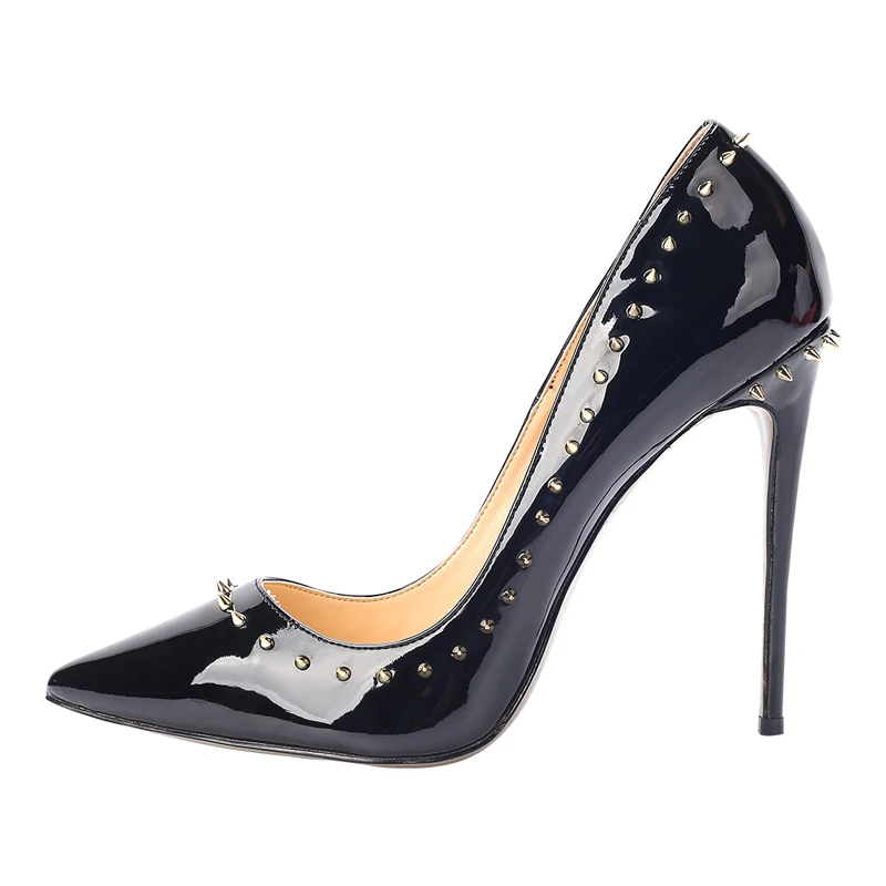 

Plus Size 34-45 Pointed Toe Mirror Patent Leather Sexy Studs Women High Heels Dress Shoes For Party