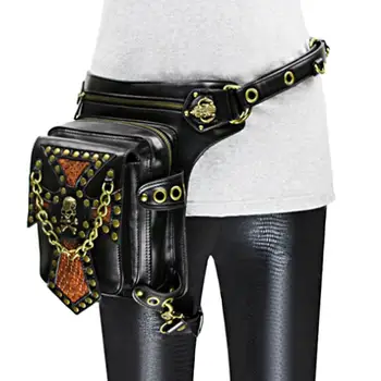 

FiveloveTwo Punk Waist Bag Gothic Unisex Leg Bag Vintage Leather Motorcycle Fanny Pack