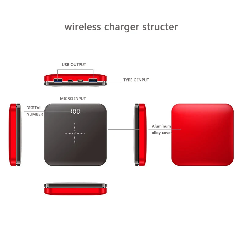 Kabym 8000 мА/ч беспроводное зарядное мини устройство Мощность банк USB Тип C порты для