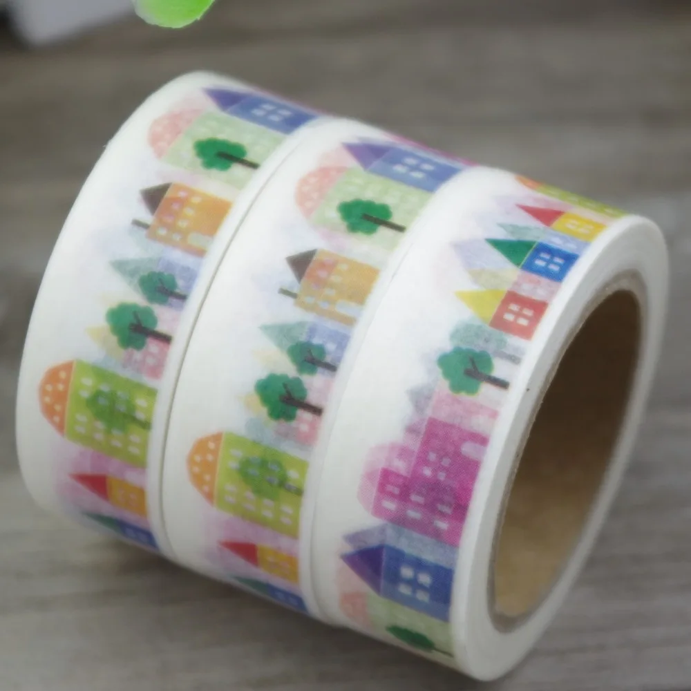 2017 New 1x Cartoon Houses & Trees Japanese Washi Tape Decorative Masking Tape Cinta Adhesiva