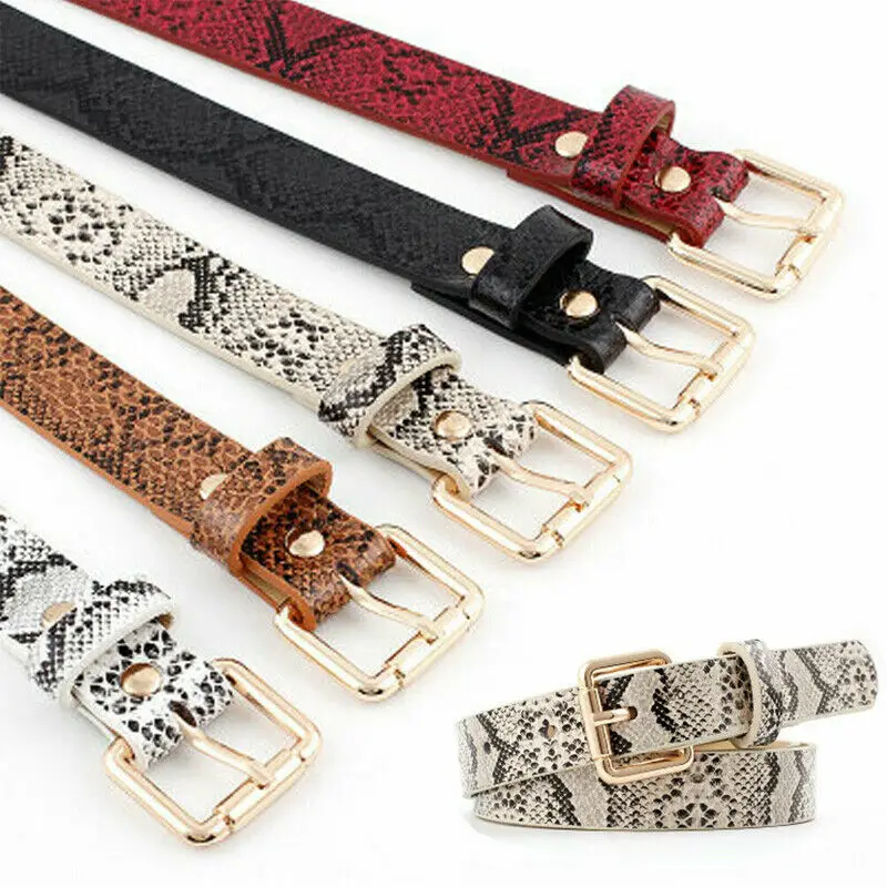 

2019 hot sale serpentine Luxury Leather Snake Print Buckle Belt Casual Dress Womens Jeans Waistband