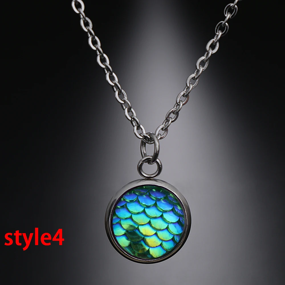 1PC Colorful Mermaid Fish Scales Necklaces Resin Pendants Necklace Long