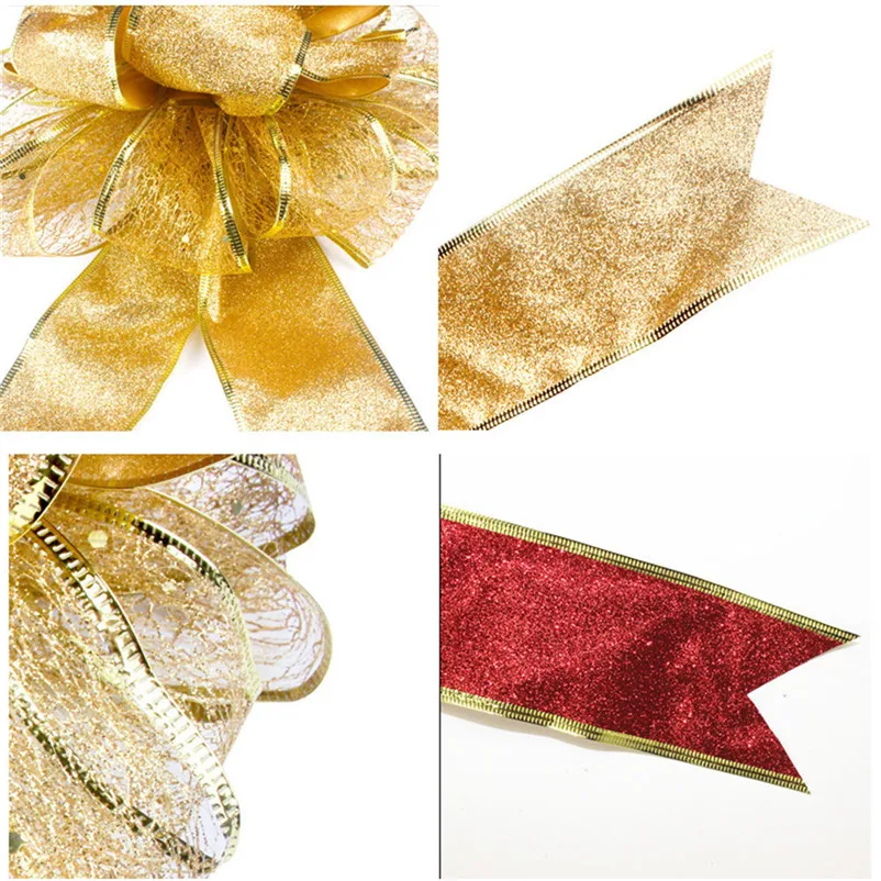1 PC Large Christmas Bow Red and Gold Bow Bouquet Handcraft Party Decoration christmas decorations for home Tree Ornament N07 (4)