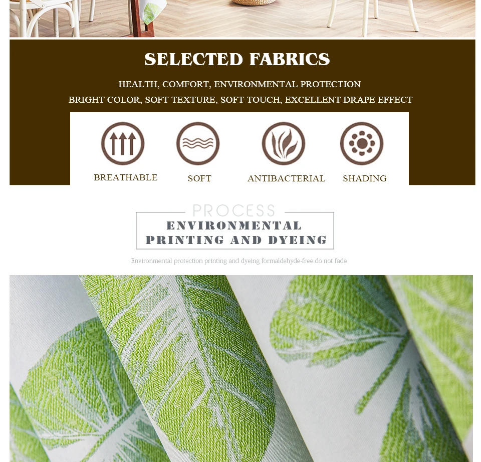 Современные затемненные шторы для спальни с принтом зеленых листьев, 80-90%, затеняющие шторы, домашний декор, жалюзи на заказ